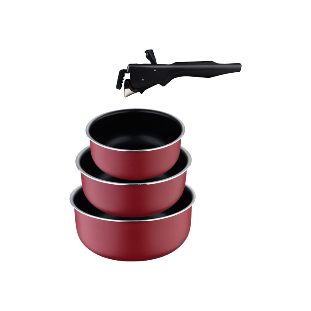 Ківш Bergner Click & cook, набір зі знімною ручкою 16/18/20 см, 4 предмети (BG-31608-RD) - зображення 1