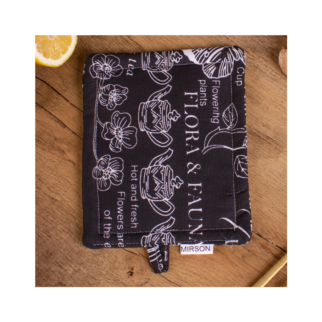 Кухонна прихватка MirSon рогожа/напівпанама №216 - Black flowers (2200006754411) - зображення 2