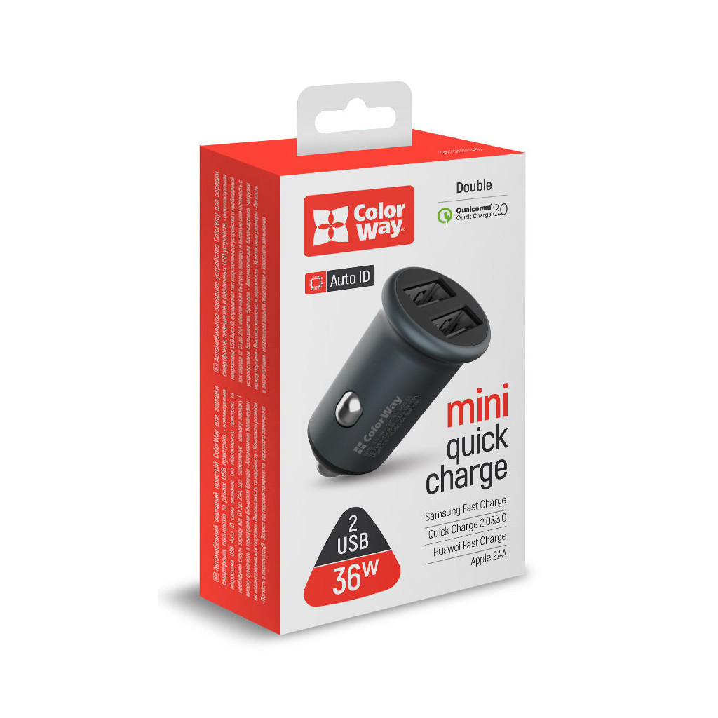 Зарядний пристрій ColorWay 2USB Quick Charge 3.0 (36W) Gray (CW-CHA036Q-GR) - зображення 7