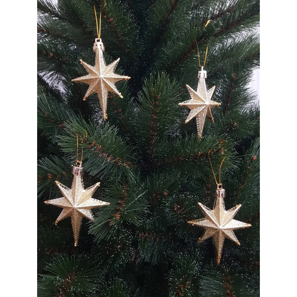 Ялинкова іграшка Chomik Зірки, 9 см, пластикові 4 шт,золоті (5901292631147_2) - зображення 4