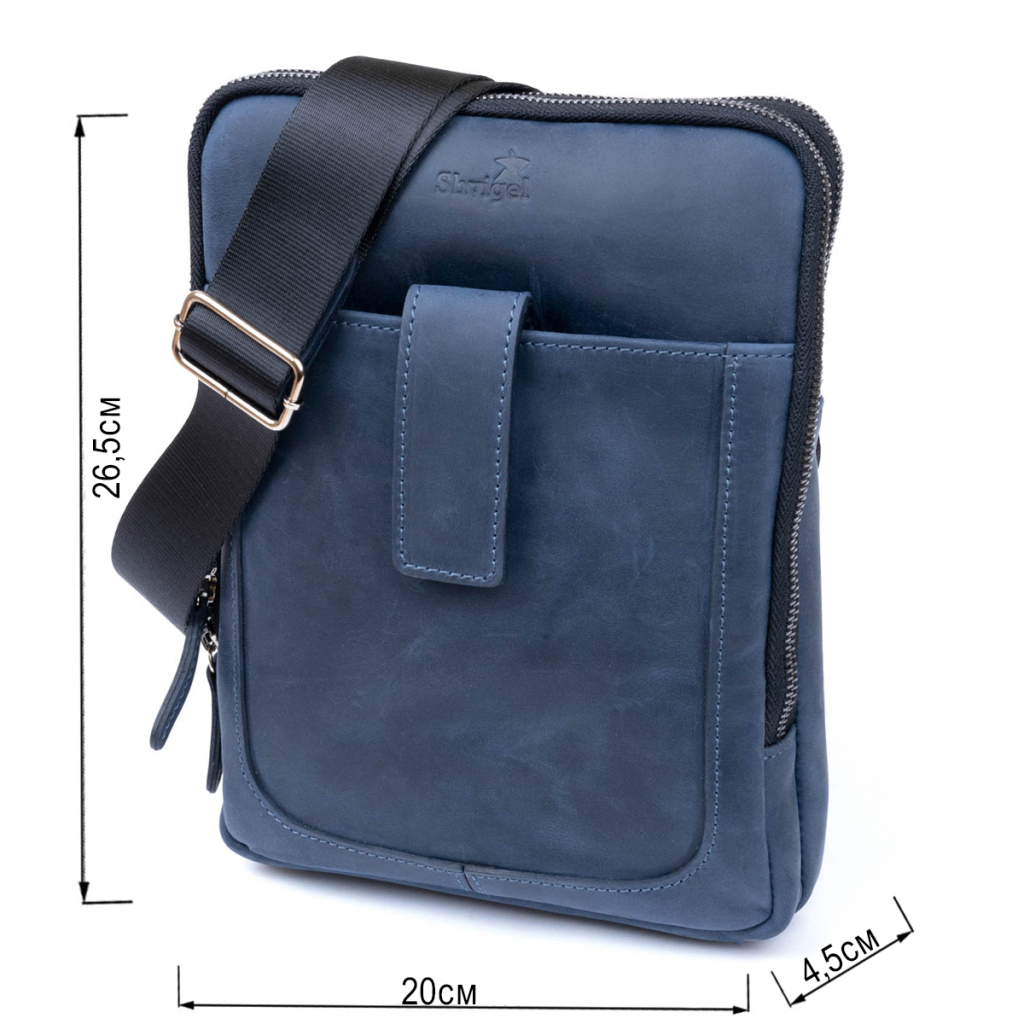 Сумка Shvigel На два відділення вінтажна шкіряна Синя (11284) - зображення 3