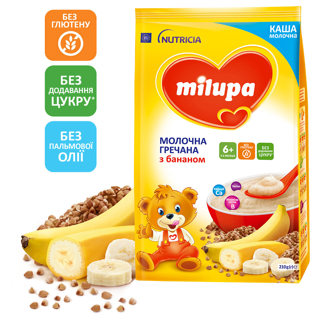 Дитяча каша Milupa молочна гречана з бананом для дітей від 6 місяців 210 г (5900852054778) - изображение 1