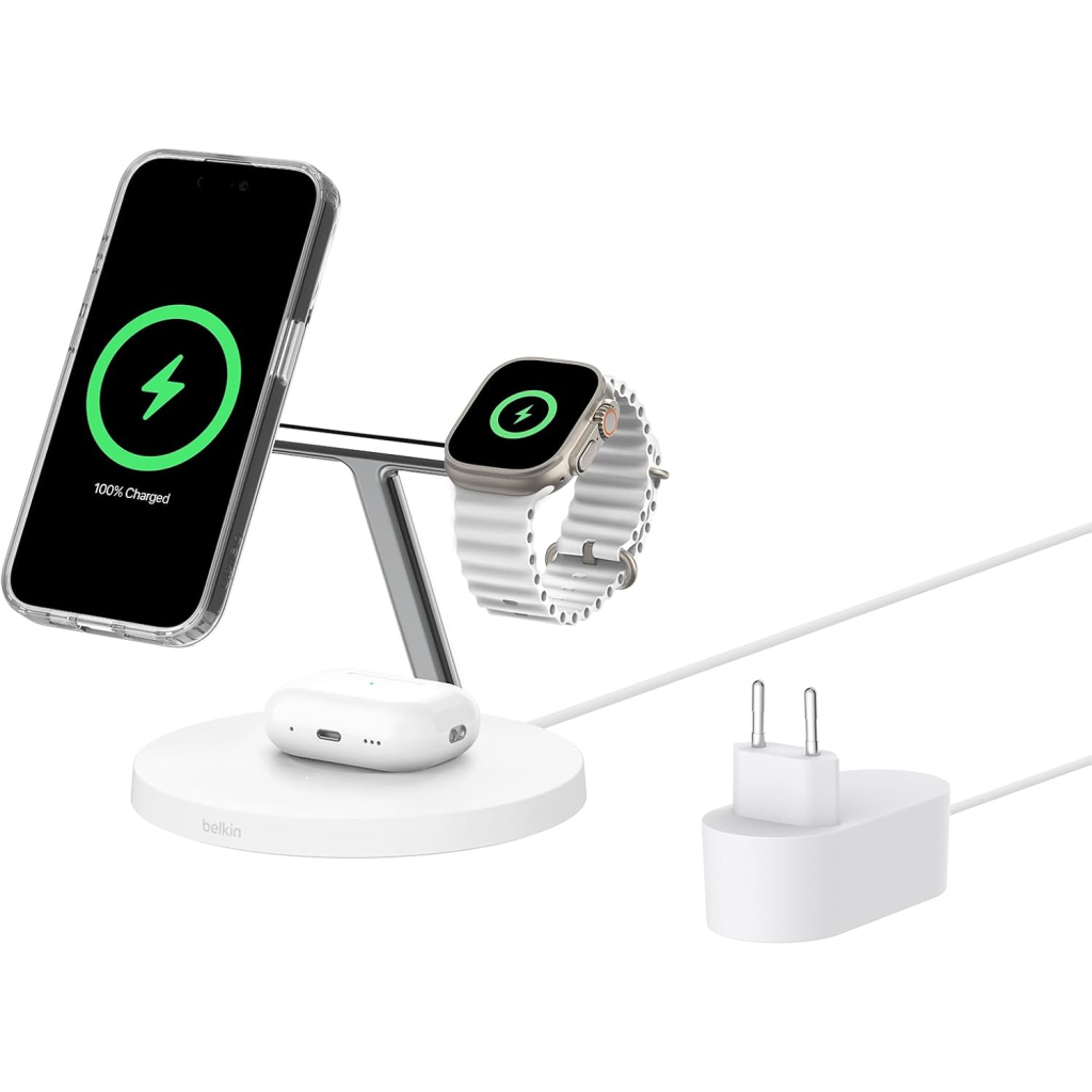 Зарядний пристрій Belkin 3in1 Magnetic Pad Qi2 15W White (WIZ032KQWH) - зображення 9
