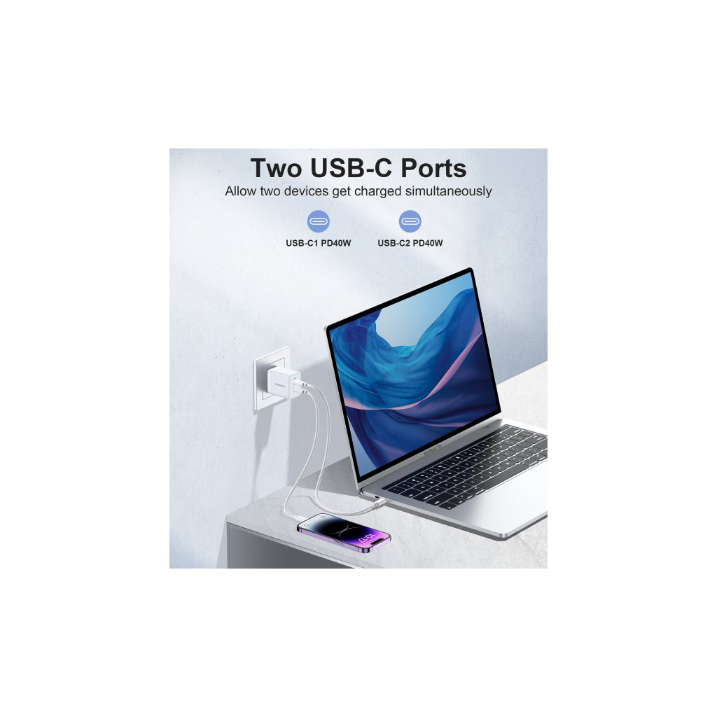 Зарядний пристрій Choetech 2xUSB-C 40W PD/QC/PPS (Q5006-EU-WH) - зображення 7