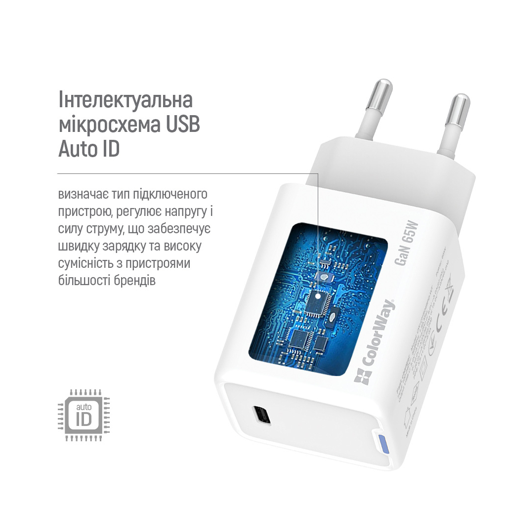 Зарядний пристрій ColorWay GaN Mini 65W PD Port PPS USB-C white (CW-CHS049PD-WT) - изображение 10