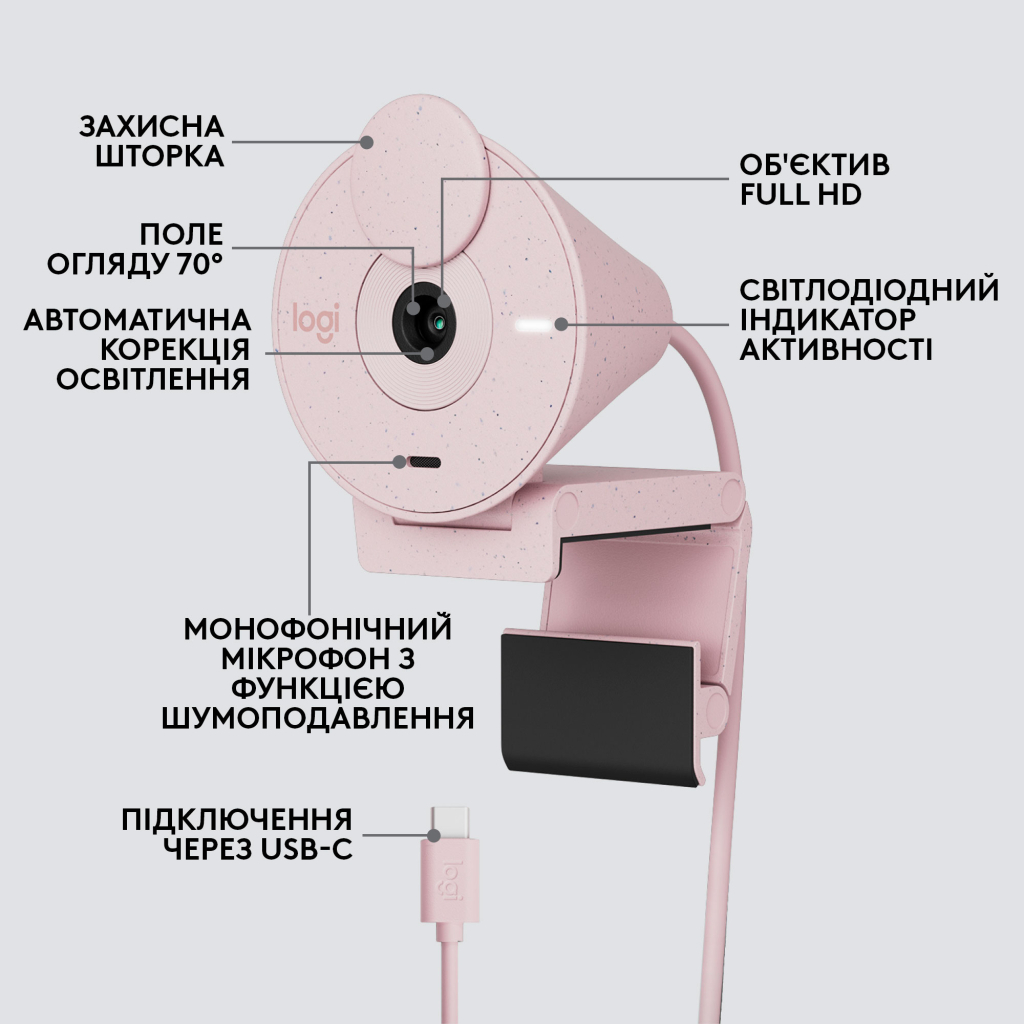 Веб-камера Logitech Brio 300 FHD Rose (960-001448) - зображення 6