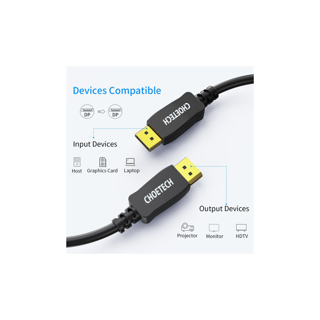 Кабель мультимедійний Display Port to Display Port 2.0m V1.4 8K 60Hz Choetech (XDD01-BK) - изображение 4