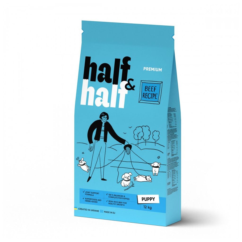 Сухий корм для собак Half&Half для цуценят усіх порід з яловичиною 12 кг (4820261920710) - зображення 1