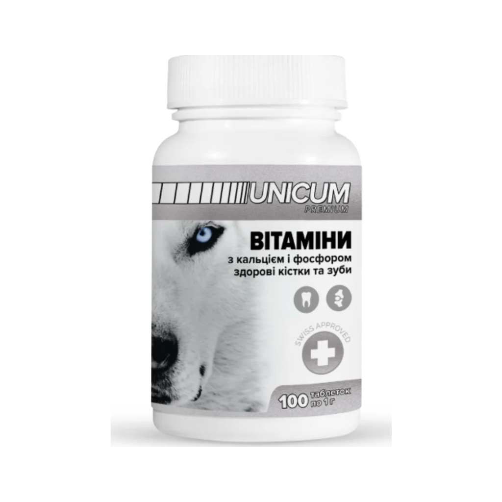 Вітаміни для собак Unicum PREMIUM зуби та кістки 100 табл. (4820150201845) - зображення 1