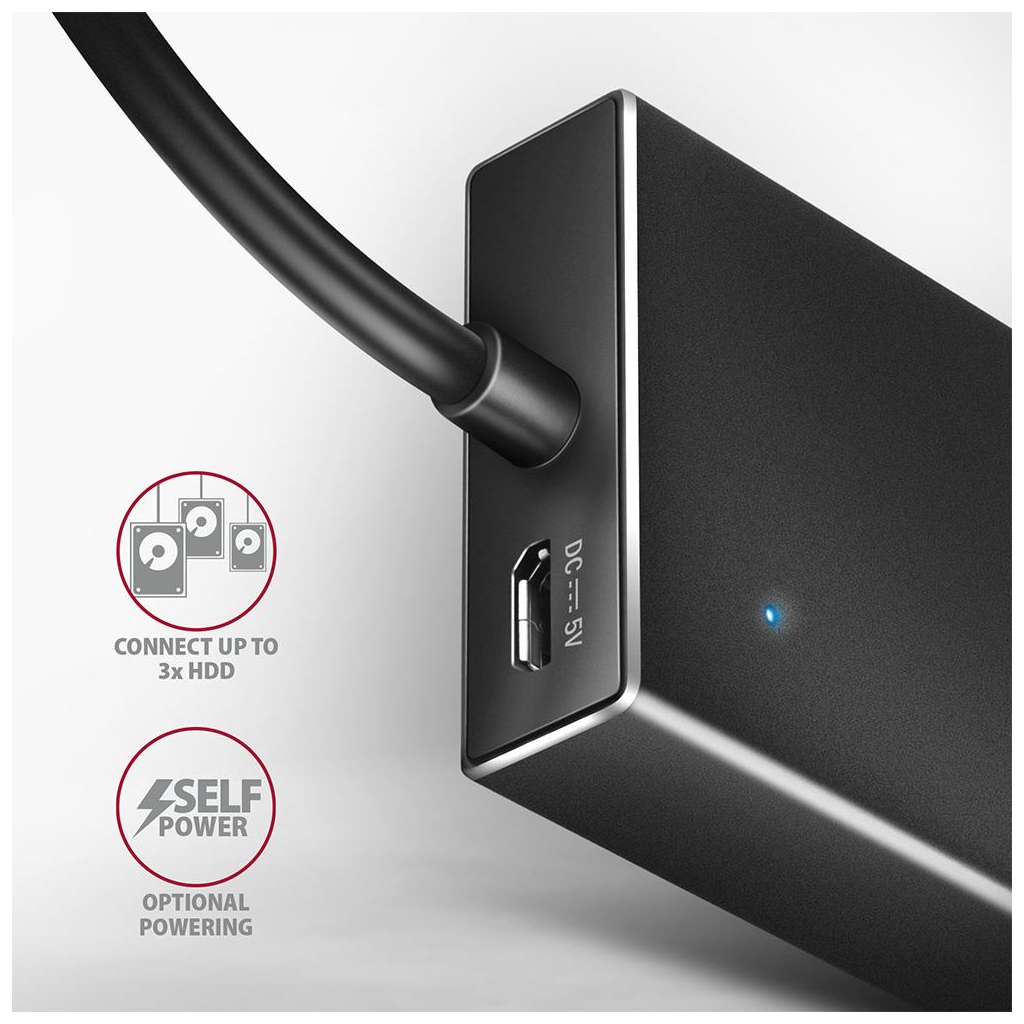 Концентратор AXAGON USB-C to 7xUSB 3.0 black (HUE-F7C) - зображення 5
