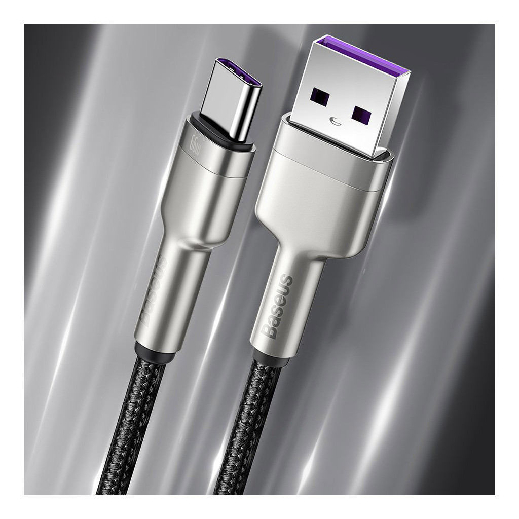 Дата кабель USB 3.1 AM to USB-C 0.25m 6.0A 66W Cafule Series Metal Black Baseus (CAKF000001) - зображення 10