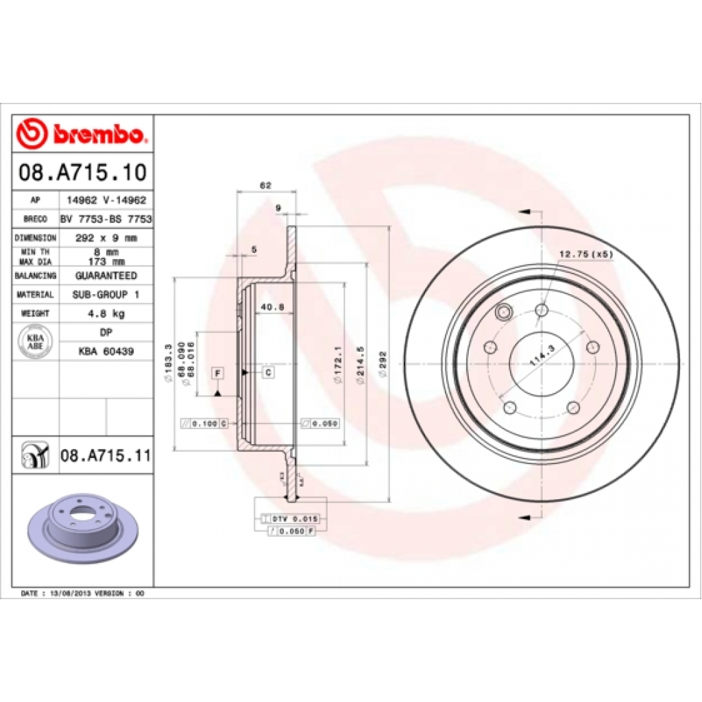 Гальмівний диск Brembo 08.A715.10 - зображення 1