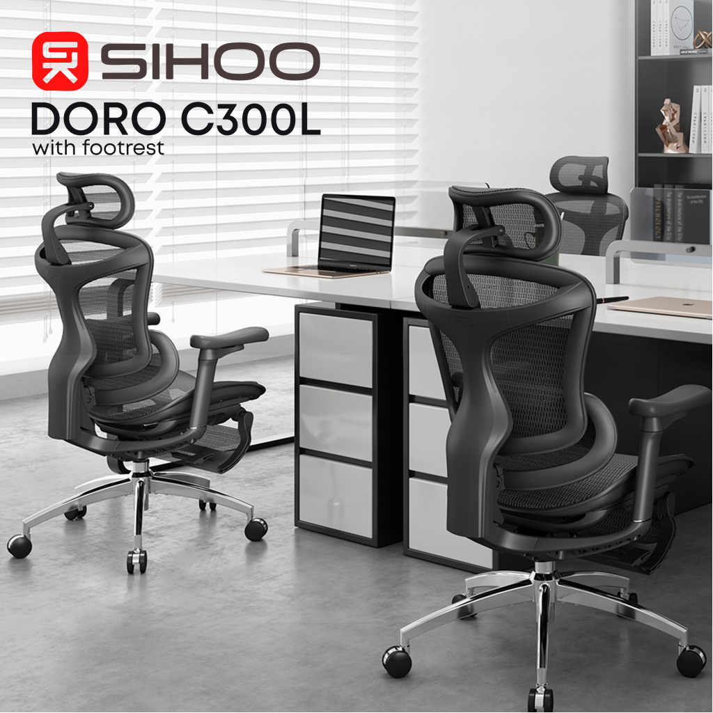 Офісне крісло Sihoo з підставкою для ніг DORO C300L Mesh Black with footrest (DORO-C300L-A3-101-JT) - picture 7