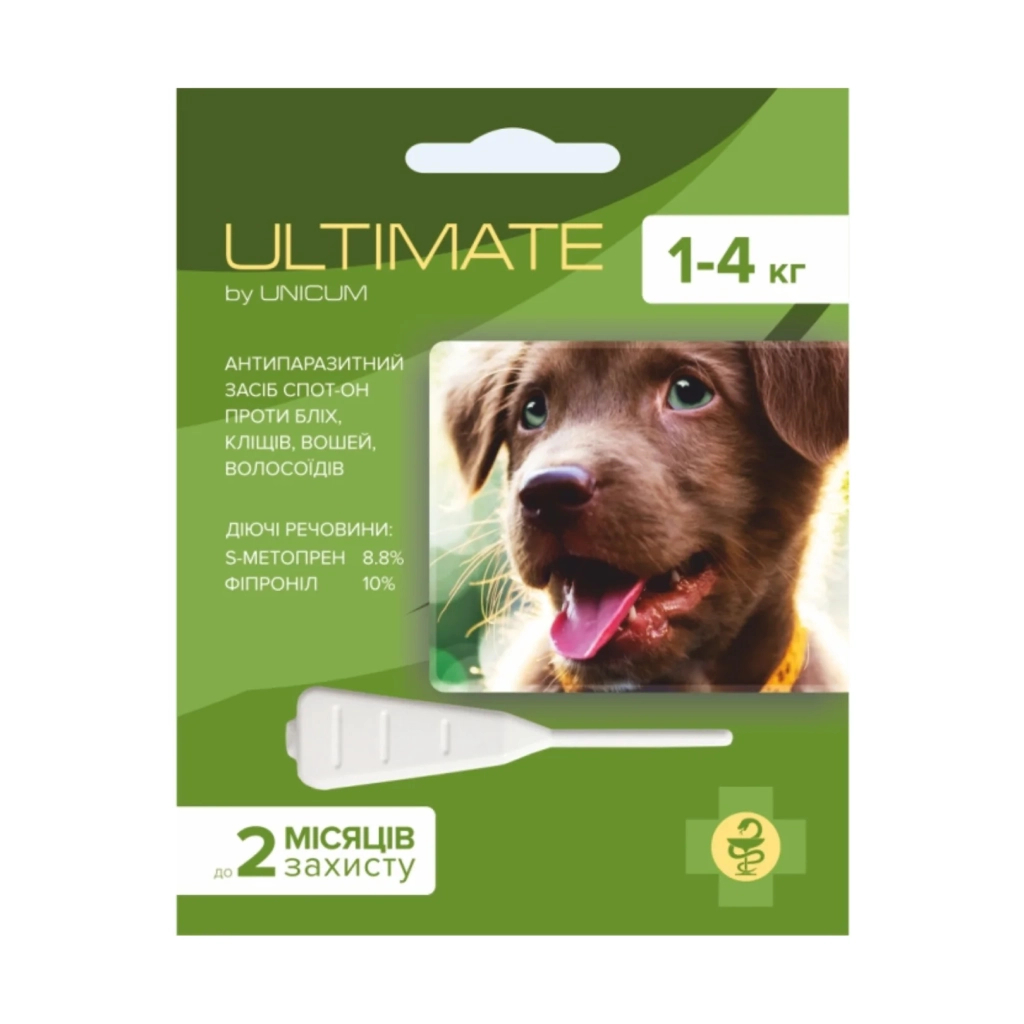 Краплі для тварин Unicum ULTIMATE від бліх, кліщів, вошей та волосоїдів для собак 1-4 кг (s-метопрен, фіпр) (4820150203047) - зображення 1