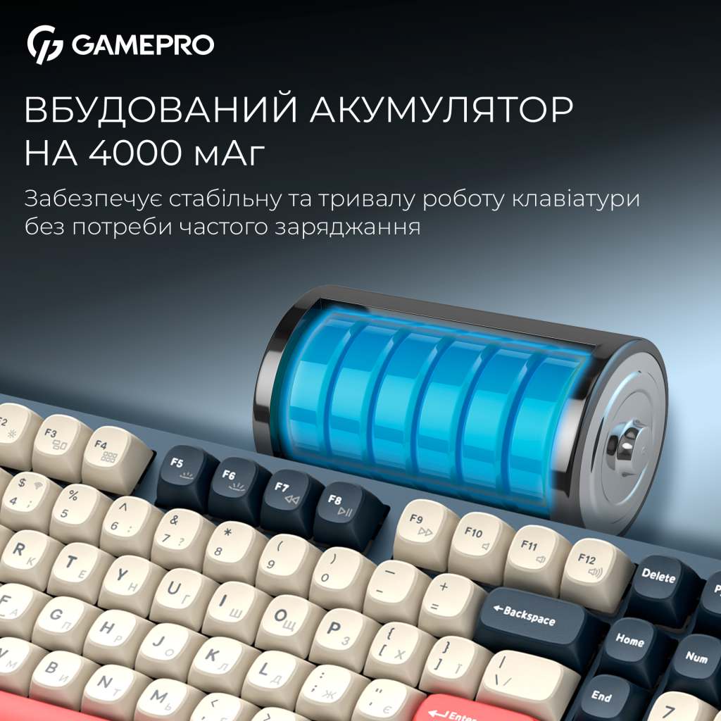 Клавіатура GamePro Asgard Drakkar Keychron Super Red Switch Wireless/Bluetooth/USB UA Blue (MK305BL) - изображение 15