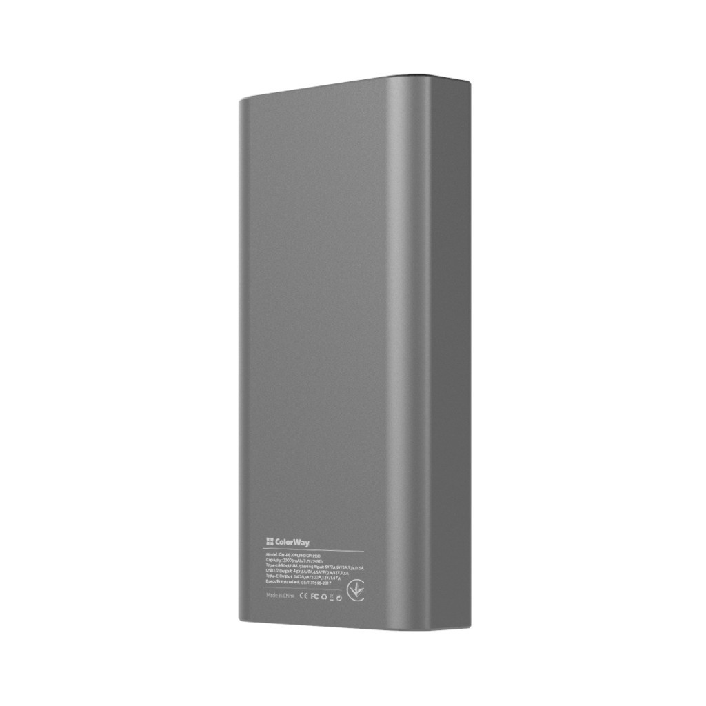 Батарея універсальна ColorWay 20 000 mAh PD/20W, QC/3.0, USB-C/Micro-USB/Lightning/USB-A max.22.5W Gray (CW-PB200LPH3GR-PDD) - зображення 2