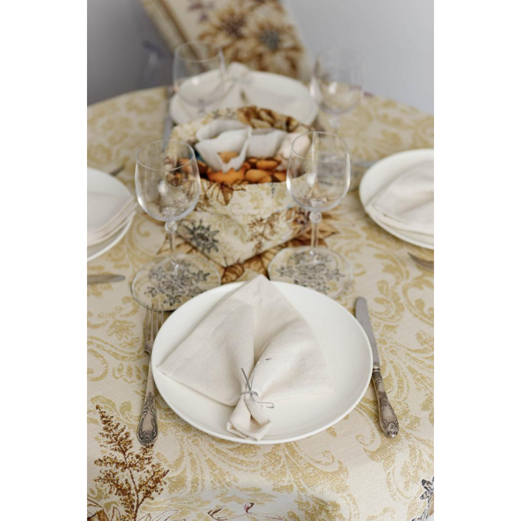 Скатертина Прованс гобеленова з велюром Золоте свято Dх136 см (036327) - зображення 2