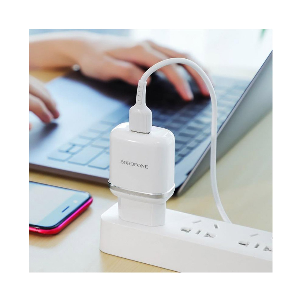 Зарядний пристрій BOROFONE BA36A High speed single port QC3.0 charger set White (BA36AW) - зображення 5