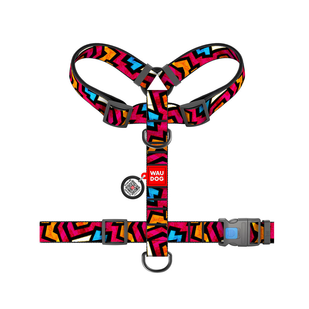 Шлея для собак WAUDOG Nylon анатомічна H-подібна з QR-паспортом "Графіті" пластиковий фастекс XL (323-0021) - изображение 2