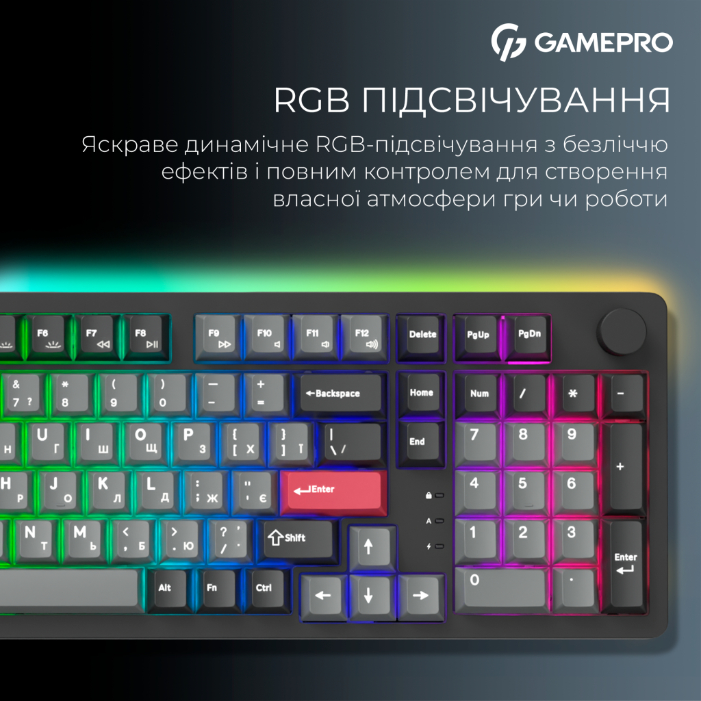 Клавіатура GamePro Asgard Drakkar Keychron Super Red Switch Wireless/Bluetooth/USB UA Black (MK305BK) - изображение 16