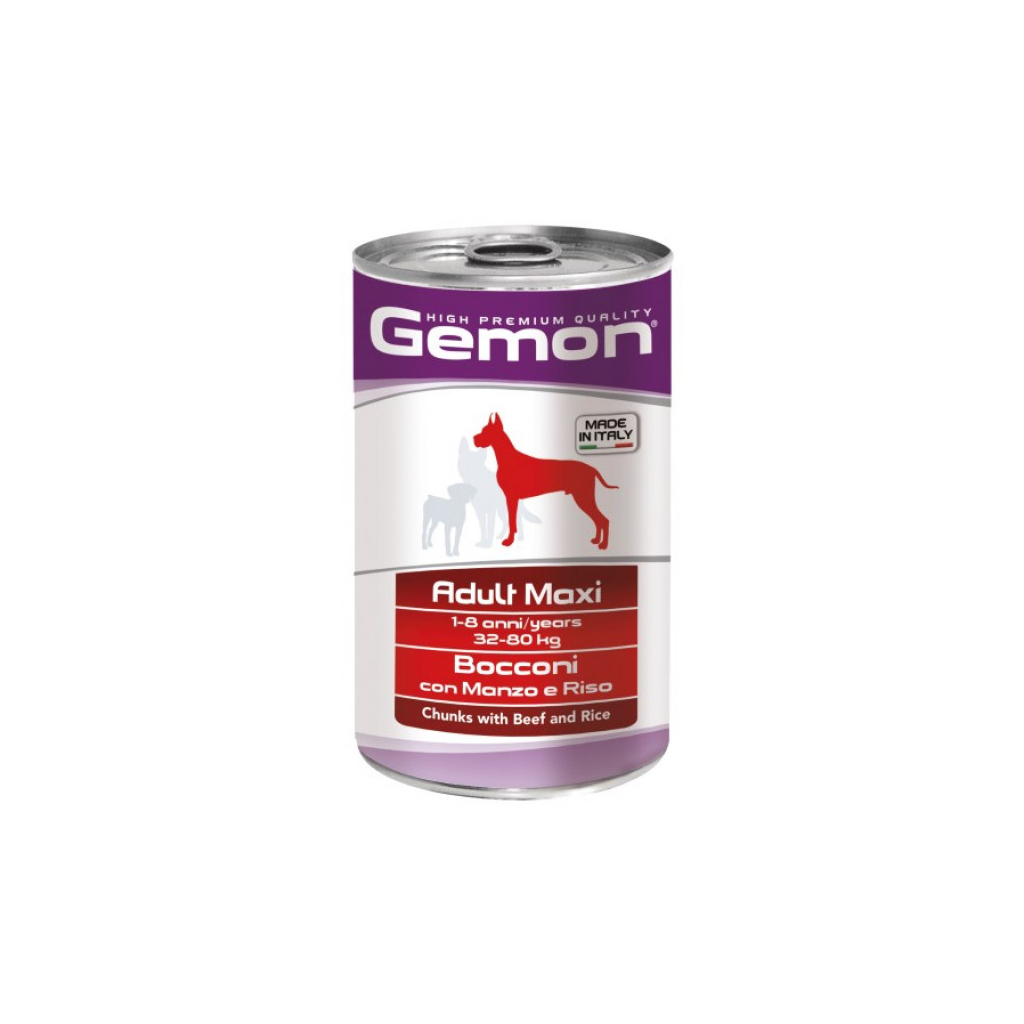 Консерви для собак Gemon Dog Wet Maxi Adult шматочки з яловичиною та рисом 1.25 кг (8009470387903) - зображення 1