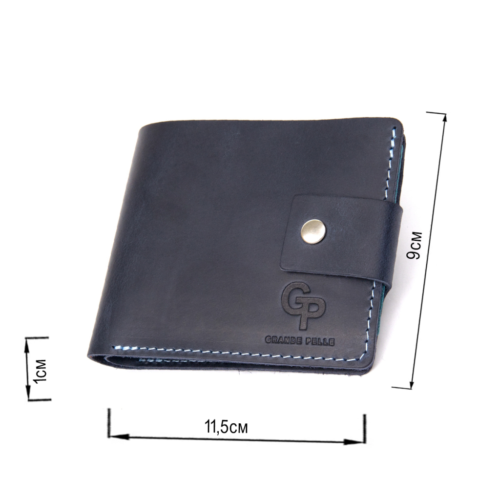Портмоне Grande Pelle З натуральної шкіри Темно-синє (11461) - зображення 3