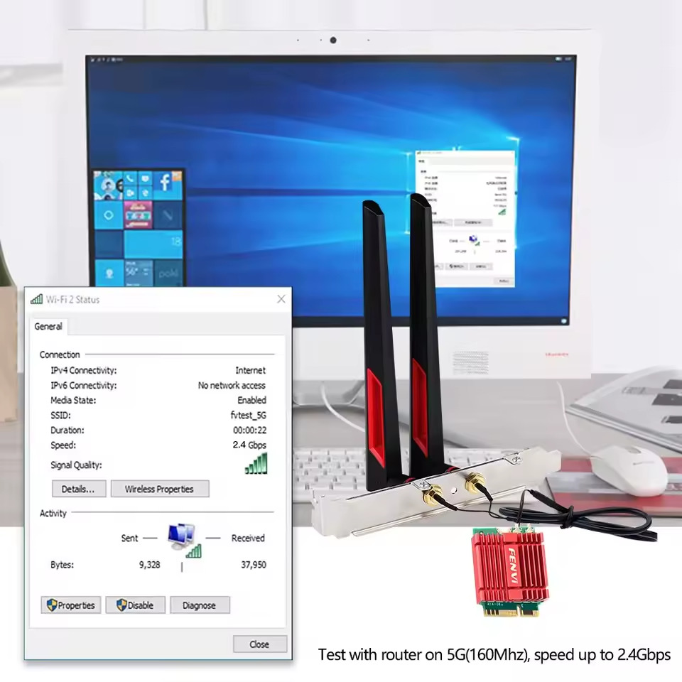 Бездротовий адаптер Fenvi FV-BE200NG Wi-Fi 7, Bluetooth 5.4 Adapter, Tri-band 2.4G/5G/6GHz - зображення 6