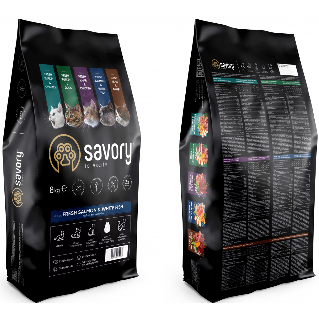 Сухий корм для кішок Savory Adult Cat Gourmand Fresh Salmon and White Fish 8 кг (4820232630037) - зображення 2