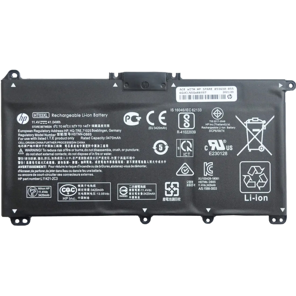 Акумулятор до ноутбука HP 250 G7 HT03XL, 3470mAh (41.04Wh), 3cell, 11.4V, Li-ion, black (A47762) - зображення 1