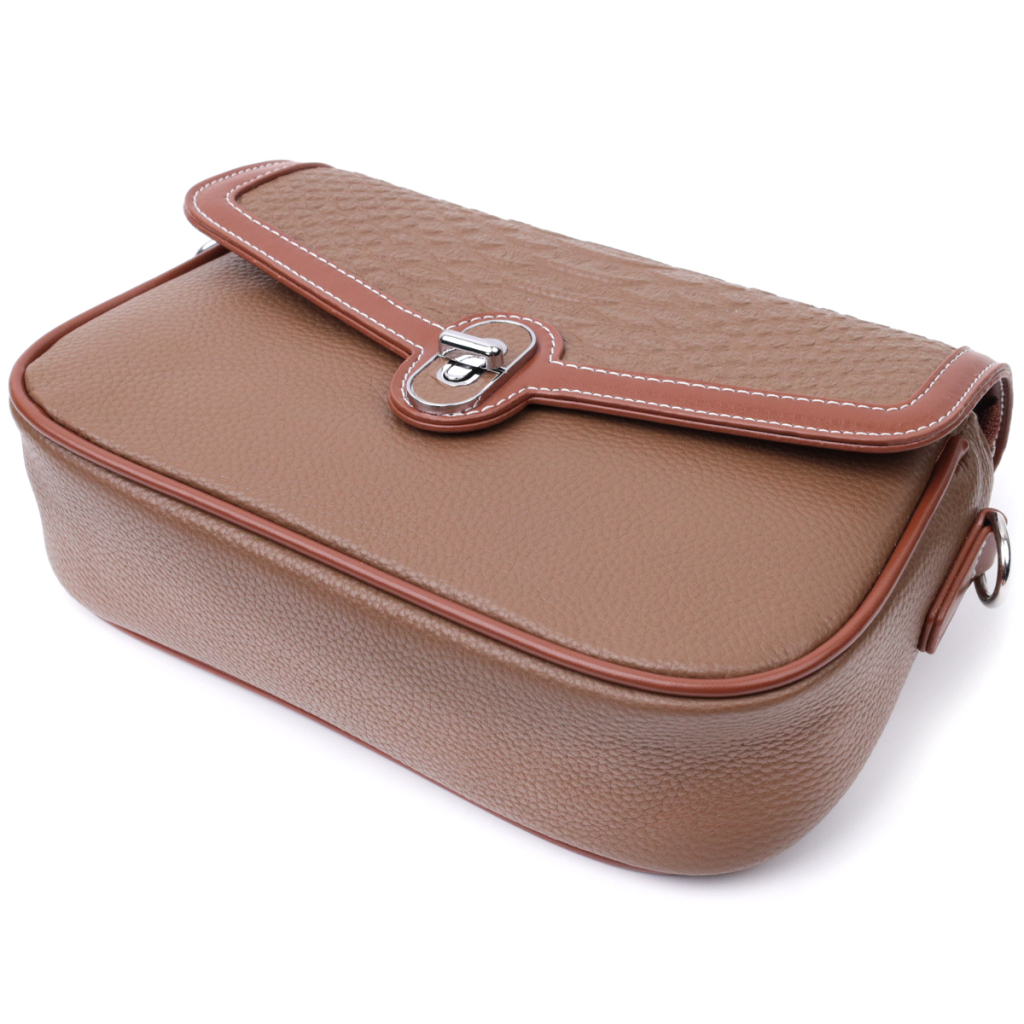 Сумка Vintage Жіноча з фактурним клапаном з натуральної шкіри Коричнева (22621) - зображення 7