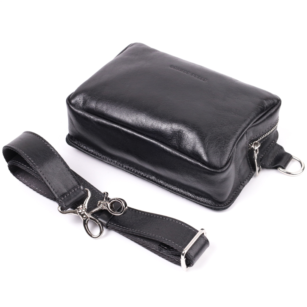 Сумка Grande Pelle Бананка з натуральної шкіри Чорна (22576) - зображення 7