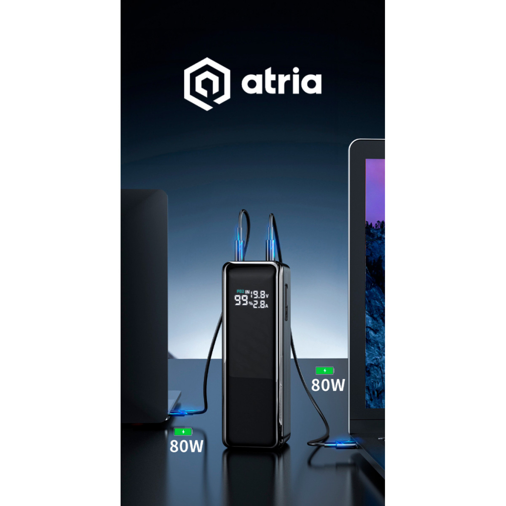 Батарея універсальна Atria 30000mAh PD/3.1/160W(Max)80W+80W, QC/3.0/22.5W, Blue (WPD-160SB) - зображення 4