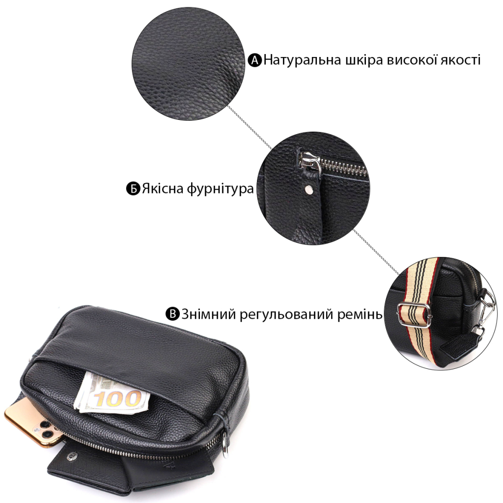 Сумка Vintage Жіноча на плече з натуральної шкіри Чорна (22123) - зображення 4