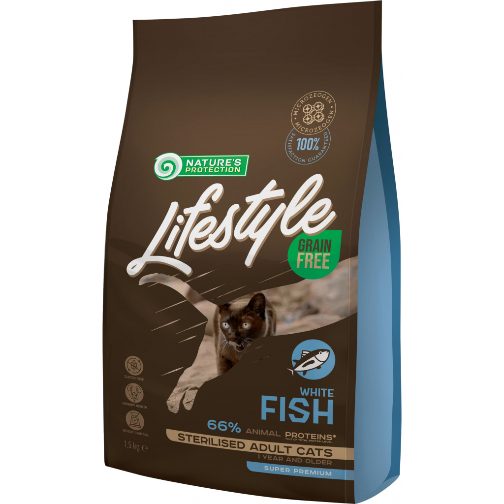 Сухий корм для кішок Nature's Protection Lifestyle Grain Free White Fish Sterilised Adult Cat 1.5 кг (NPLS45802) - зображення 1
