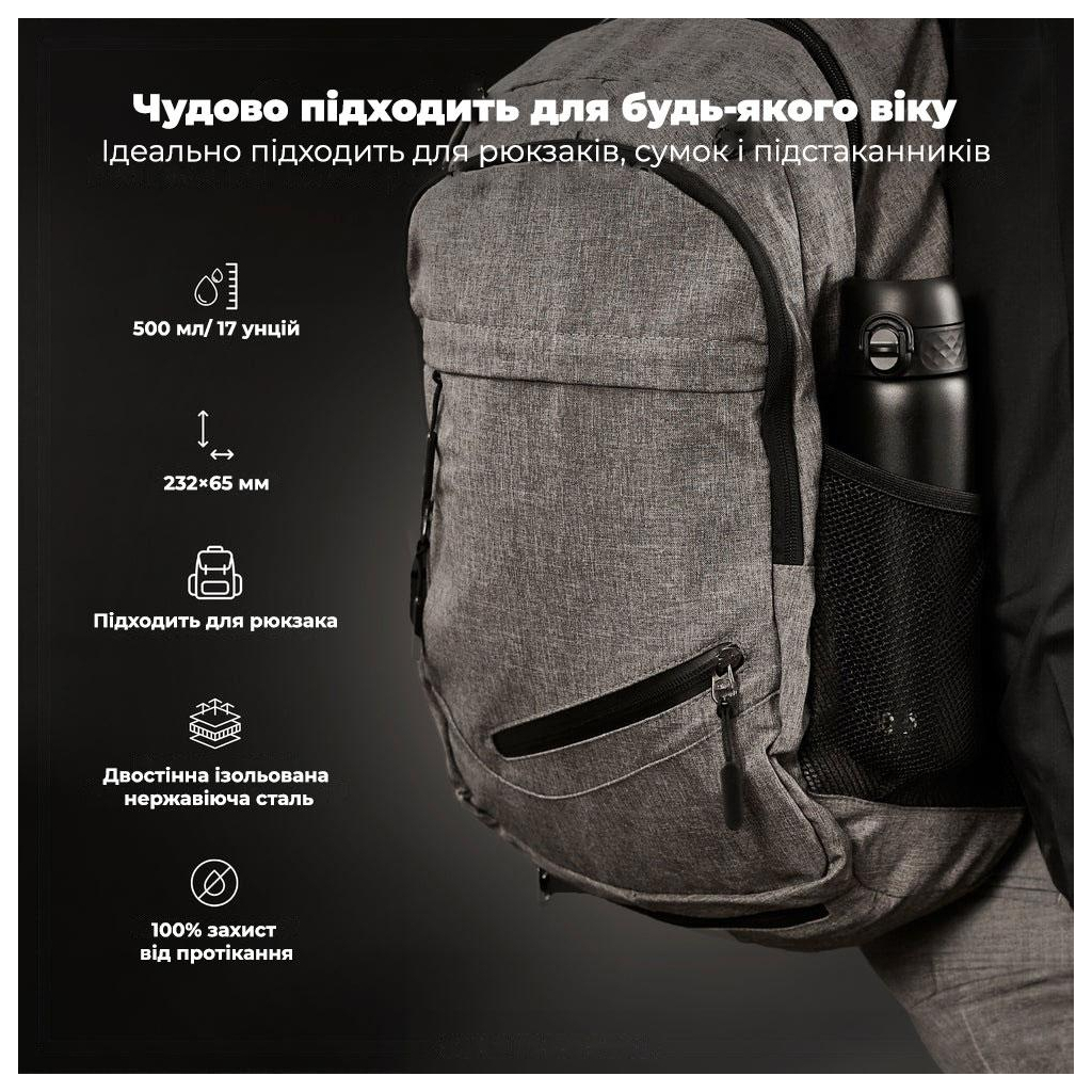 Пляшка для води ION8 OneTouch Vacuum Insulated 500 мл Black (I8TS500BLK) - зображення 5