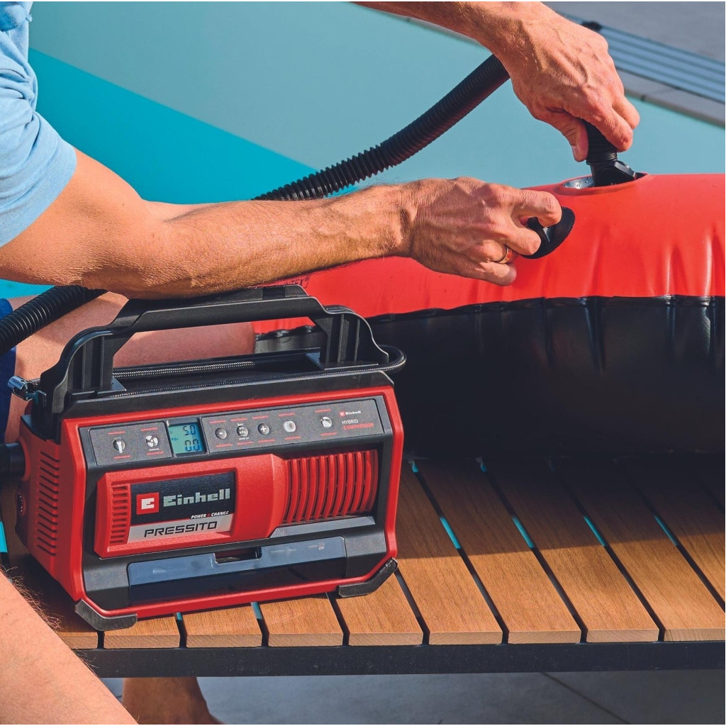 Автомобільний компресор Einhell гібридний PRESSITO 18/25 Hybrid, PXC, 230/18В, 11бар, 25л/хв, можливість всмоктування, шланг 710 (4020430) - зображення 4