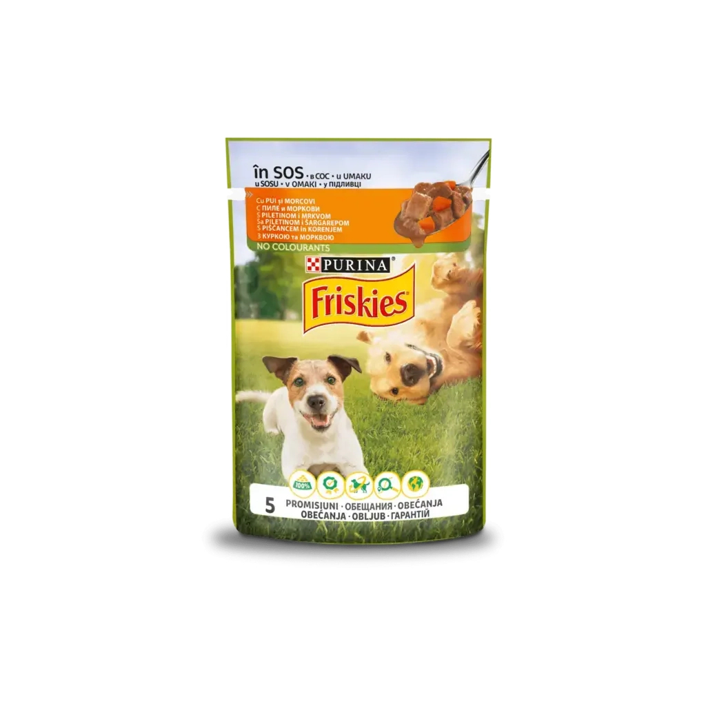 Вологий корм для собак Purina Friskies з куркою та морквою у підливці 85 г (7613035800847/8445290751065) - зображення 1