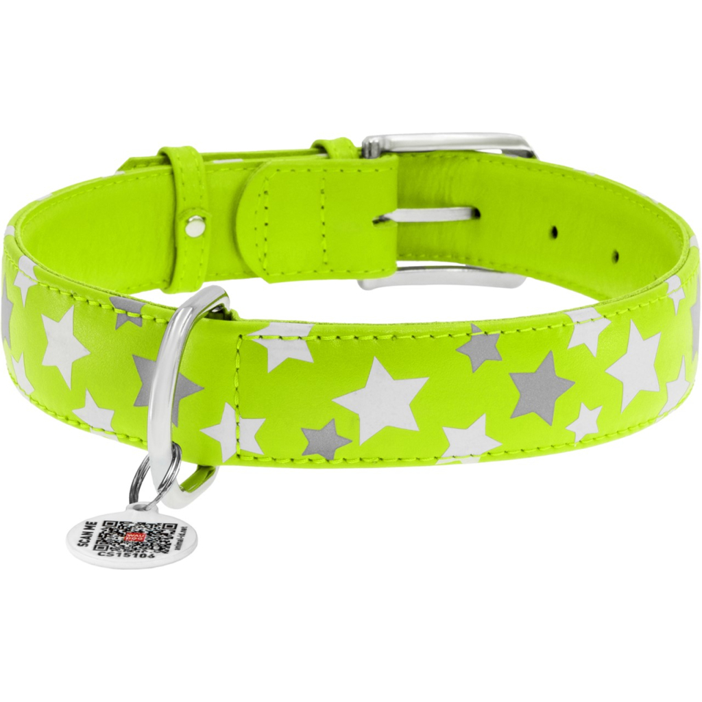Нашийник для тварин WAUDOG Glamour з QR паспортом "Зірочка" XS Ш 15 мм Д 27-36 см салатовий (35855) - зображення 3