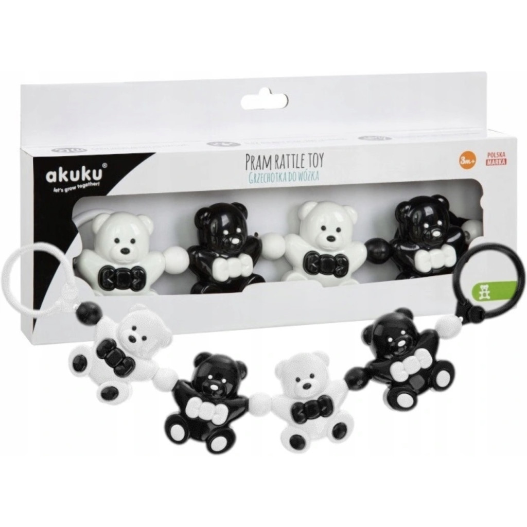 Іграшка на коляску Akuku брязкальце Ведмедик, чорно-білий (A0468) - зображення 3