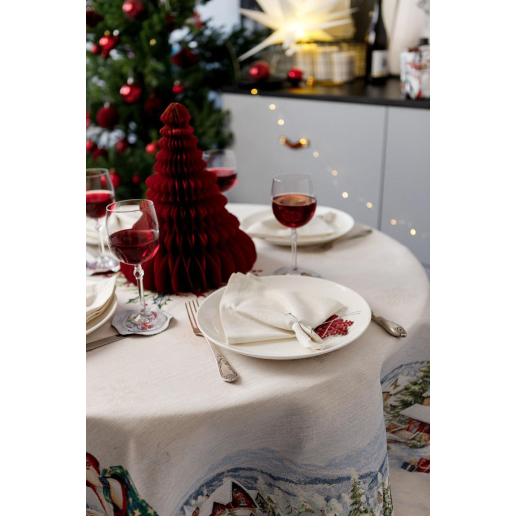 Скатертина Прованс гобеленова з велюром Снігова зима Dx180 см (037482) - зображення 9