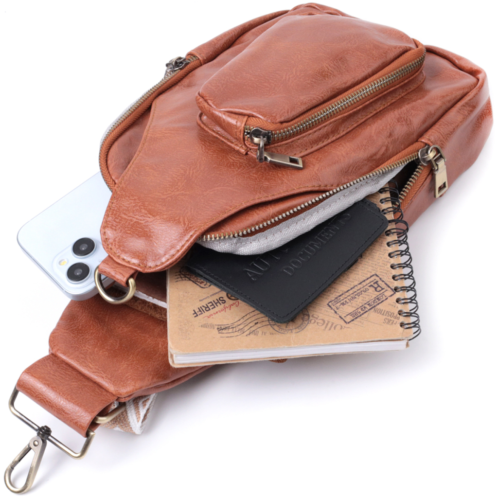 Сумка Vintage Жіноча з екошкіри з акцентом на текстильну лямку Руда (22773) - зображення 8