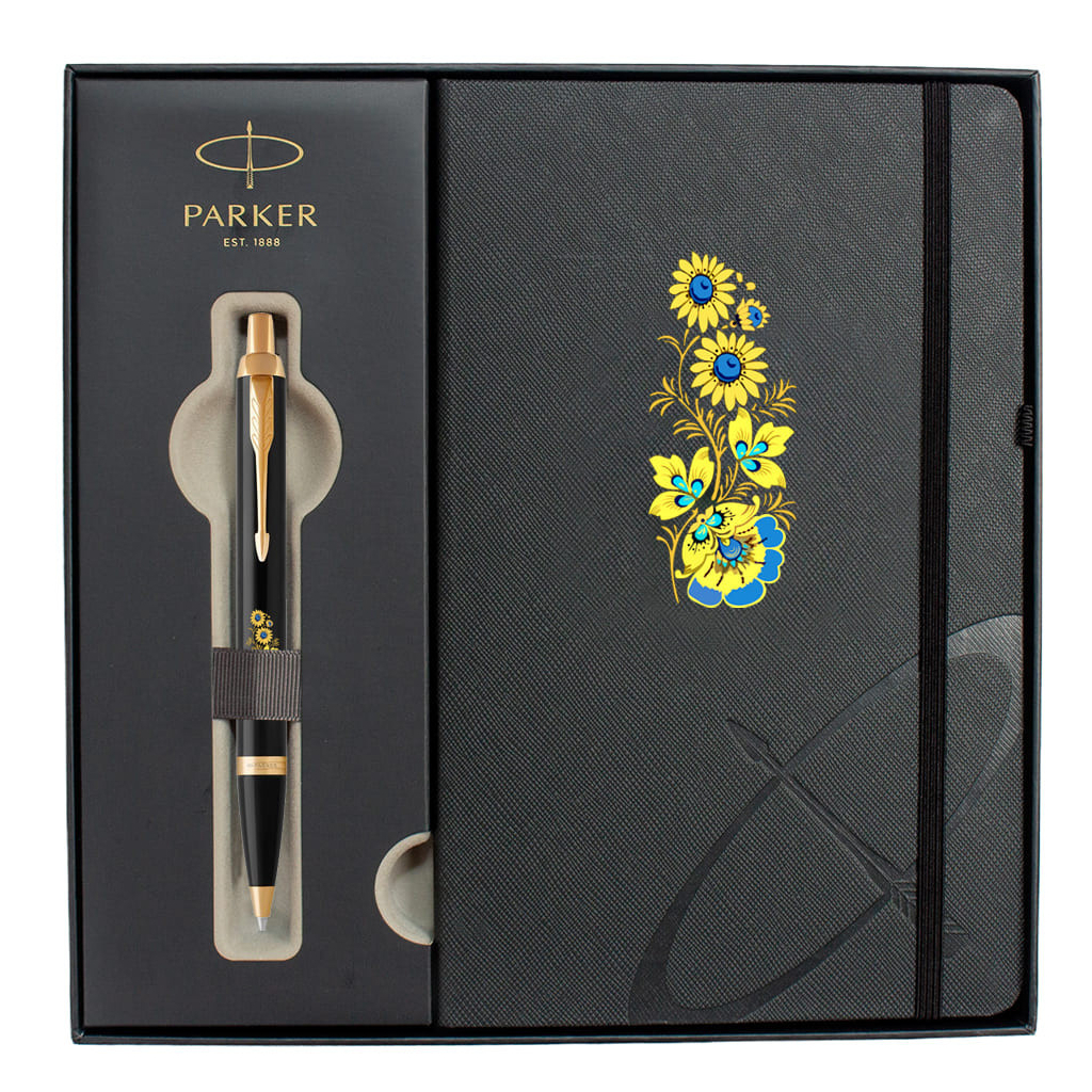 Ручка кулькова Parker IM 17 UKRAINE Black GT BP Квіти + блокнот Parker + подар.упак. GIFT24 (22032b24_T1050u) - изображение 2
