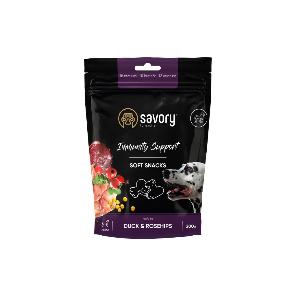 Ласощі для собак Savory для зміцнення імунітету, качка і шипшина 200 г (4820232631331) - изображение 1