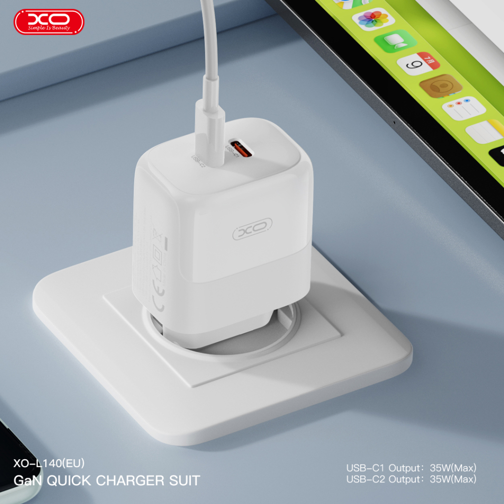 Зарядний пристрій XO L140 35W 2xUSB-C PD White (L140_White) - зображення 3