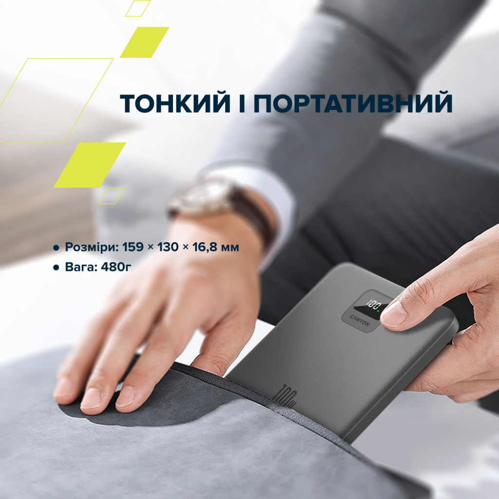 Батарея універсальна Canyon PB-2008 20000mAh PD/100W Q.C/3.0 (CNE-CPB2008DG) - зображення 12