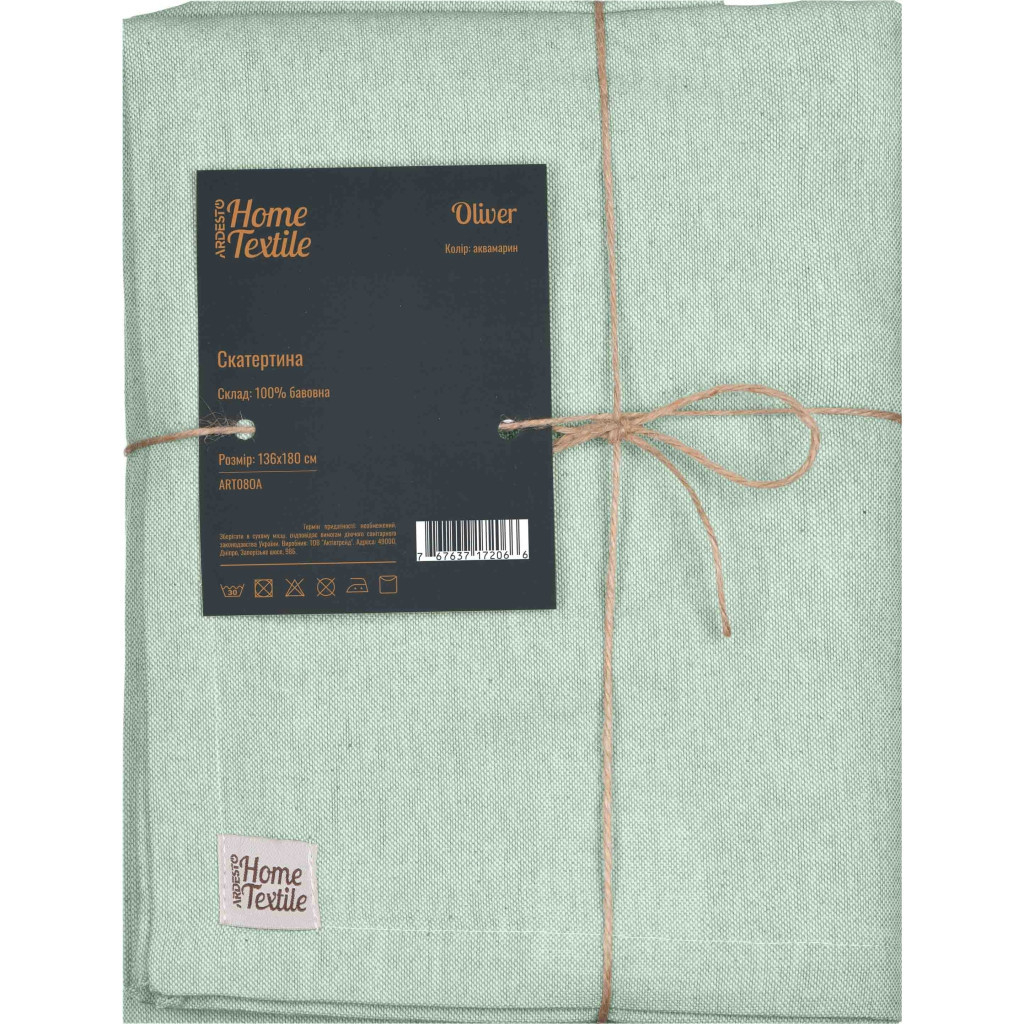 Скатертина Ardesto Oliver, 100% бавовна, аквамарин 120х136 см (ART07OA) - зображення 1