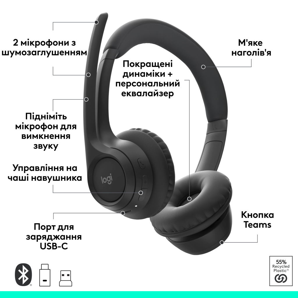 Навушники Logitech Zone 305 for Business Wireless/Bluetooth Teams Black (981-001451) - зображення 9