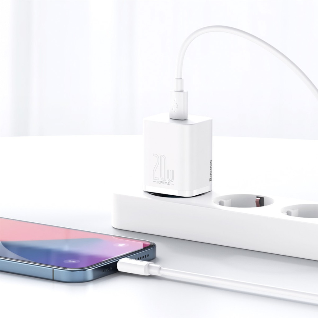 Зарядний пристрій Baseus Super Si 1C 20W With Simple Wisdom Data Cable Type-C/iP White (TZCCSUP-B02) - изображение 12