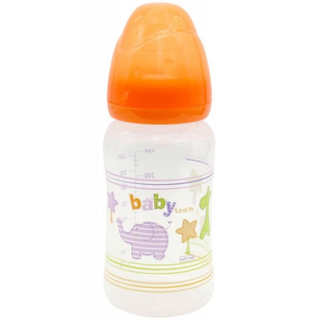 Пляшечка для годування Baby Team з широким горлом 6+, 250 мл (1002_оранжевый) - зображення 1