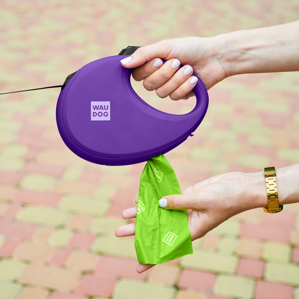 Повідець для собак WAUDOG R-leash з контейнером для пакетів S до 12 кг 3 м фіолетовий (26279) - зображення 8